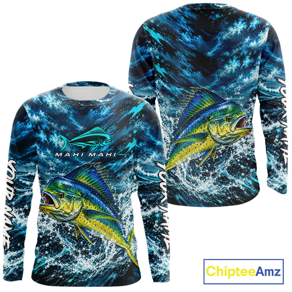 Custom Mahi Mahi Fishing Jersey With Name, Dorado Long Sleeve Tournament Shirt