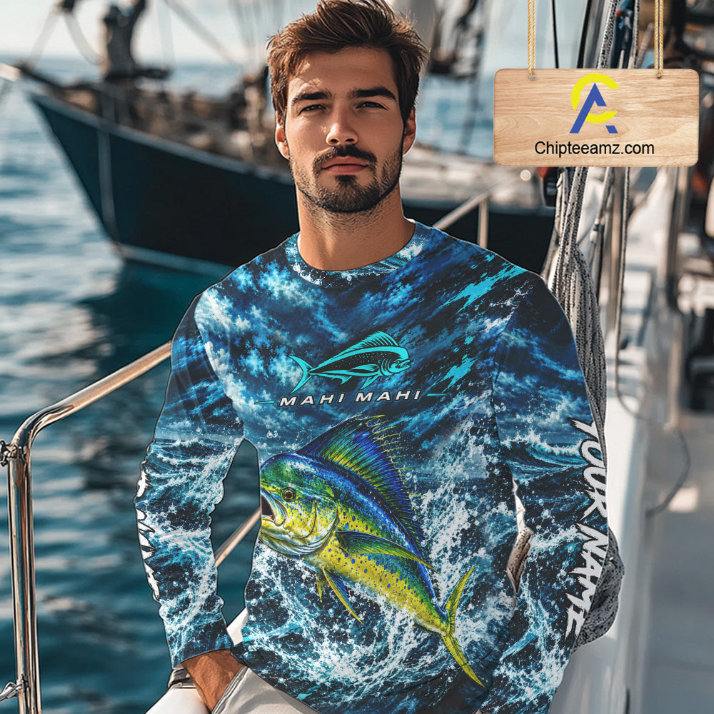 Custom Mahi Mahi Fishing Jersey With Name, Dorado Long Sleeve Tournament Shirt