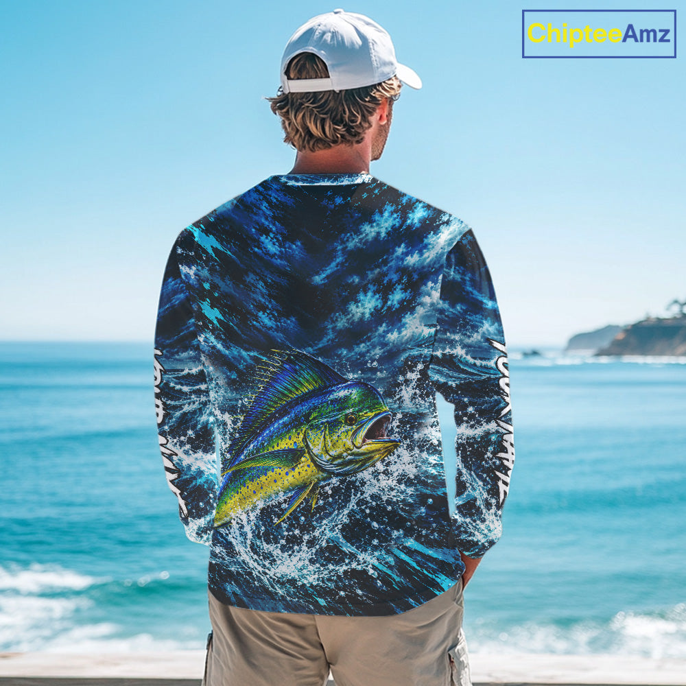 Custom Mahi Mahi Fishing Jersey With Name, Dorado Long Sleeve Tournament Shirt