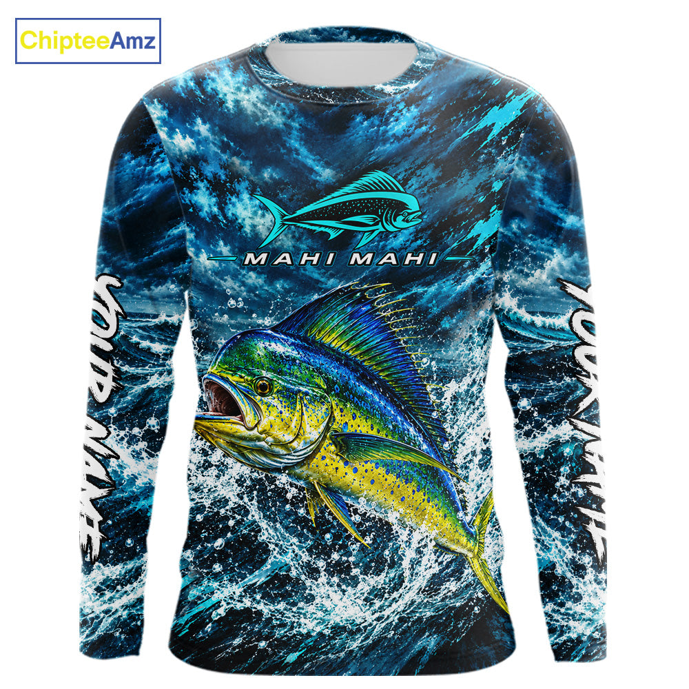 Custom Mahi Mahi Fishing Jersey With Name, Dorado Long Sleeve Tournament Shirt