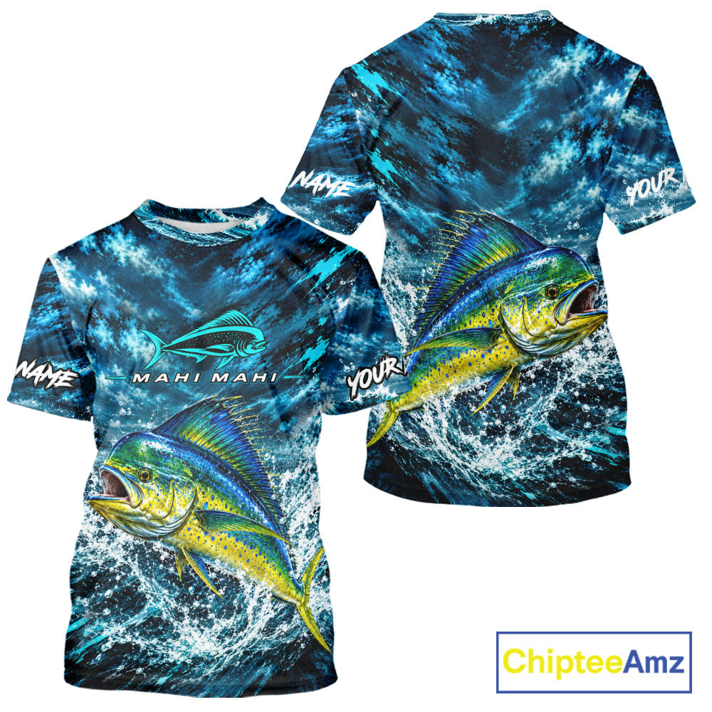 Custom Mahi Mahi Fishing Jersey With Name, Dorado Short Sleeve Tournament Shirt