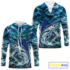 Custom Marlin Fishing Jersey With Name, Marlin Hooded Long Sleeve Tournament Shirt