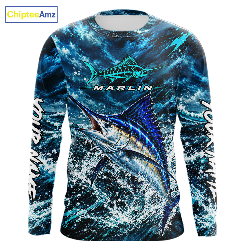 Custom Marlin Fishing Jersey With Name, Marlin Long Sleeve Tournament Shirt