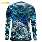 Custom Marlin Fishing Jersey With Name, Marlin Long Sleeve Tournament Shirt