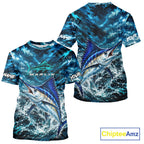 Custom Marlin Fishing Jersey With Name, Marlin Short Sleeve Tournament Shirt