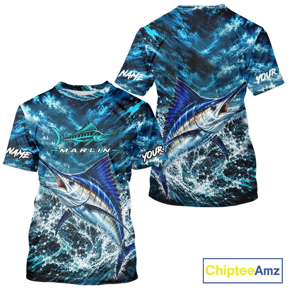 Custom Marlin Fishing Jersey With Name, Marlin Short Sleeve Tournament Shirt