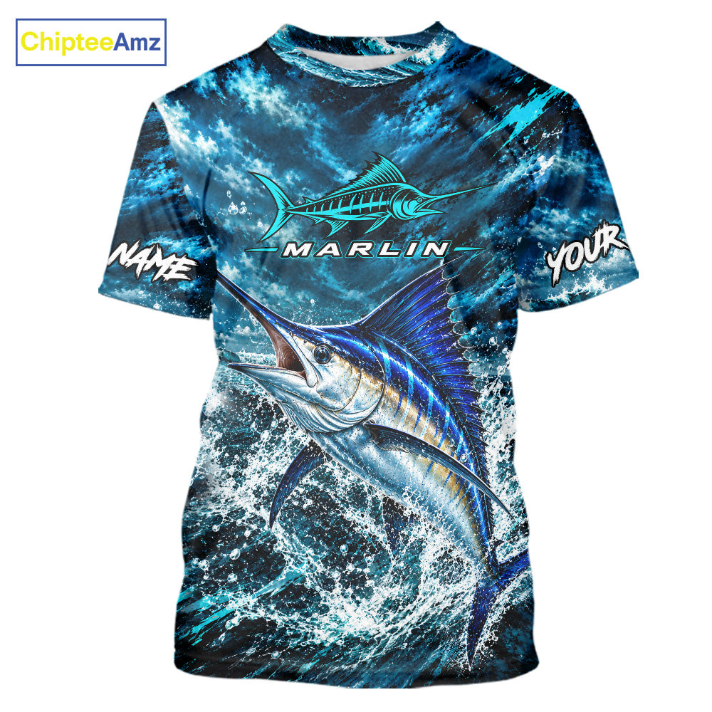 Custom Marlin Fishing Jersey With Name, Marlin Short Sleeve Tournament Shirt