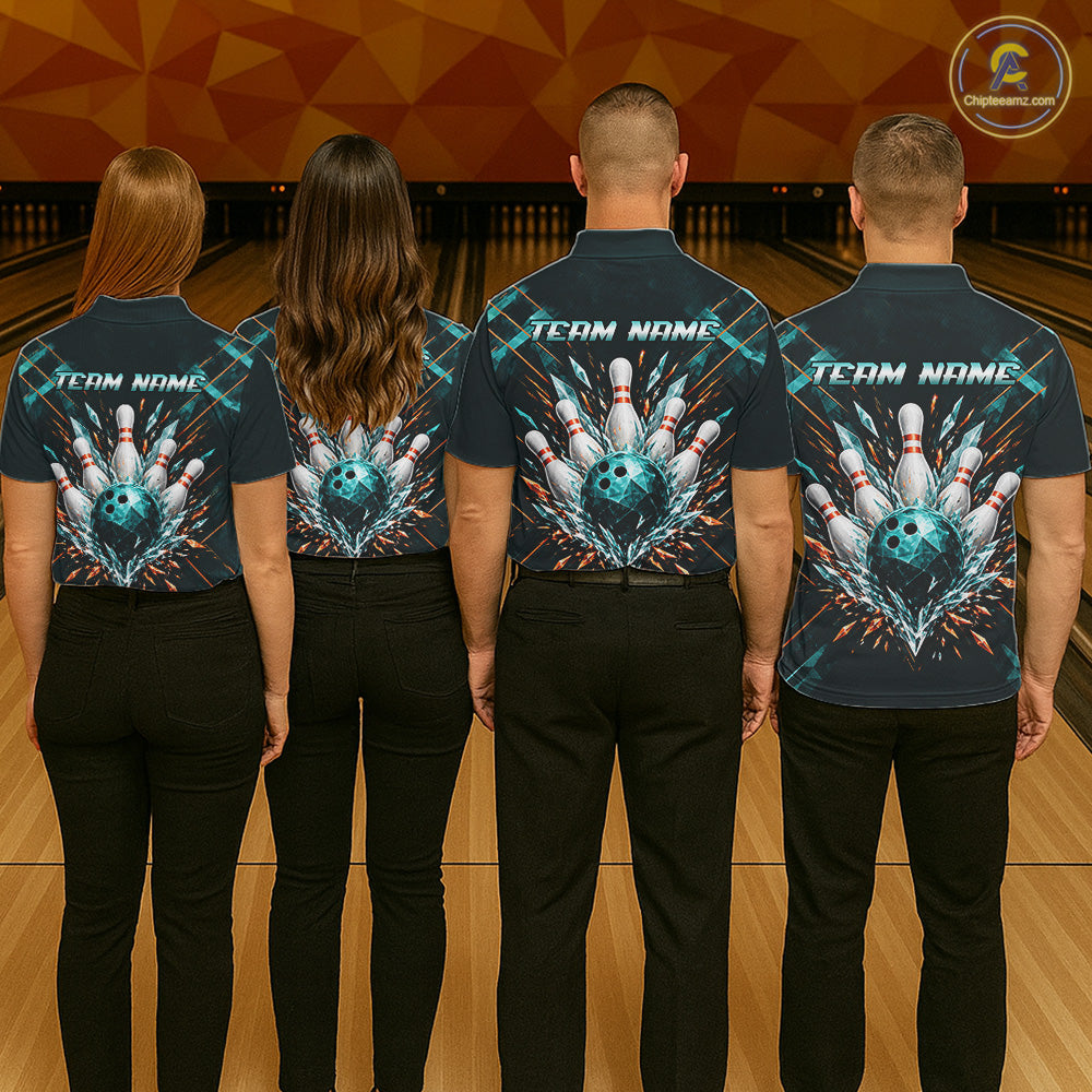 Personalized Geometric Crystal Tournament Polo Team Bowling Shirt, Bowling Shirt