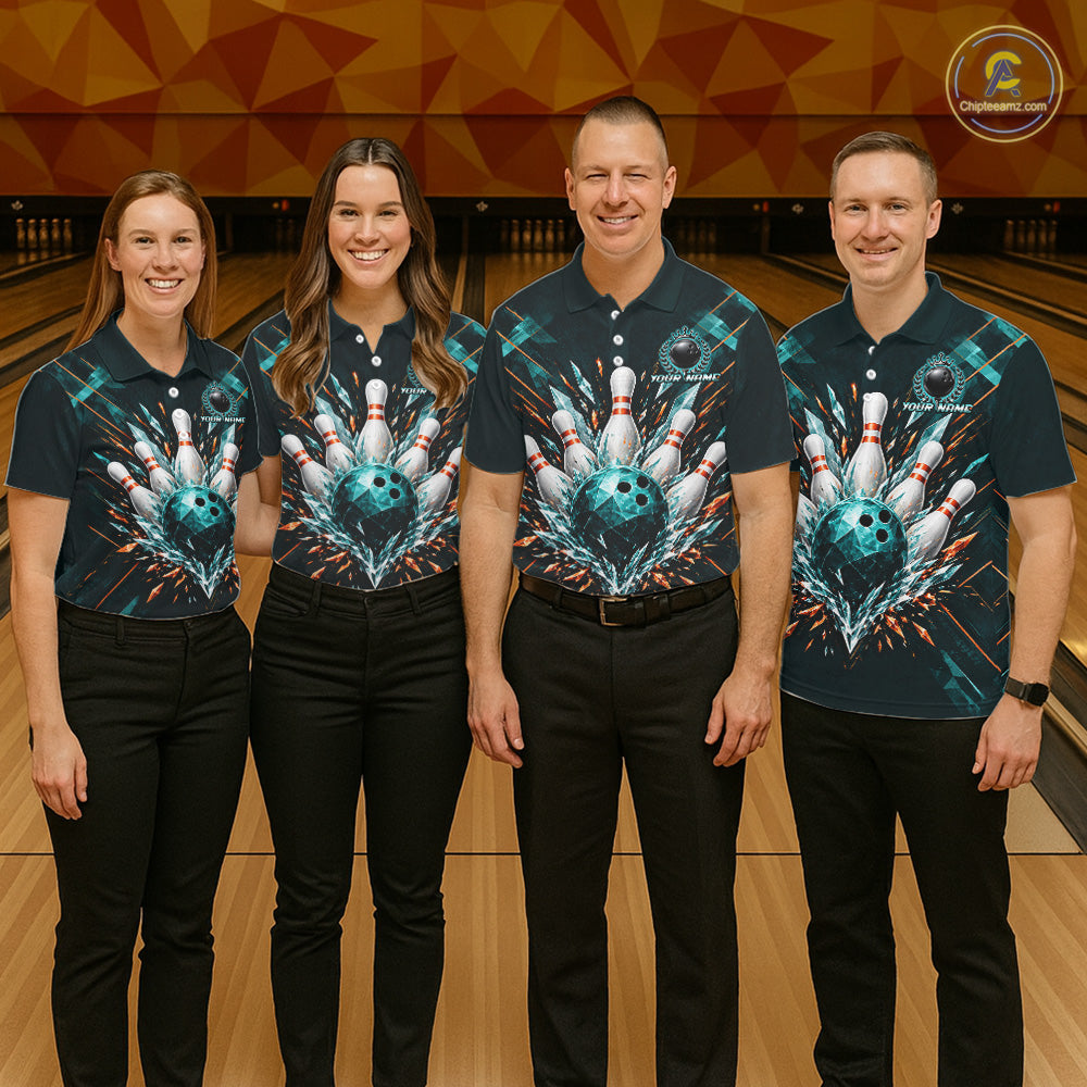 Personalized Geometric Crystal Tournament Polo Team Bowling Shirt, Bowling Shirt