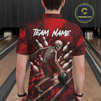 Personalized Bowling Tournament Jersey & Custom Team Shirts, Red Skeleton Bowling Polo