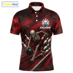 Personalized Bowling Tournament Jersey & Custom Team Shirts, Red Skeleton Bowling Polo