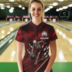 Personalized Bowling Tournament Jersey & Custom Team Shirts, Red Skeleton Bowling Polo