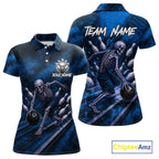Personalized Bowling Tournament Jersey & Custom Team Shirts, Blue Skeleton Bowling Polo