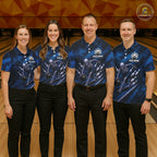 Personalized Bowling Tournament Jersey & Custom Team Shirts, Blue Skeleton Bowling Polo