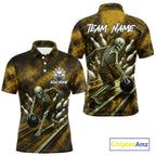 Personalized Bowling Tournament Jersey & Custom Team Shirts, Yellow Skeleton Bowling Polo
