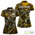 Personalized Bowling Tournament Jersey & Custom Team Shirts, Yellow Skeleton Bowling Polo