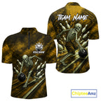 Personalized Bowling Tournament Jersey & Custom Team Shirts, Yellow Skeleton Bowling Polo