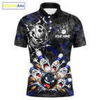 Angry Bowling Ball Skull Polo Shirt Custom Blue Black Team Tournament Jersey