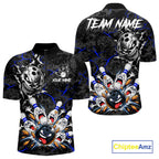 Angry Bowling Ball Skull Polo Shirt Custom Blue Black Team Tournament Jersey