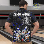 Angry Bowling Ball Skull Polo Shirt Custom Blue Black Team Tournament Jersey