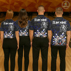 Angry Bowling Ball Skull Polo Shirt Custom Blue Black Team Tournament Jersey