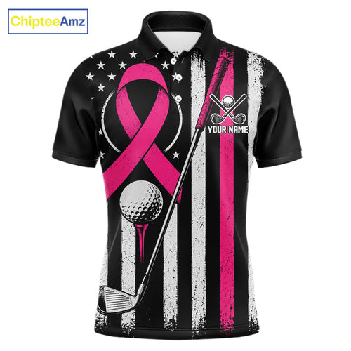 Breast Cancer Awareness Golf Polo Shirt Personalized Custom Name Pink Ribbon Jersey