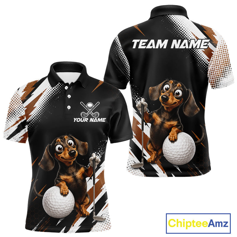 Personalized Dachshund Golf Polo Shirt, Funny Wiener Dog Performance Golf Shirt Gift
