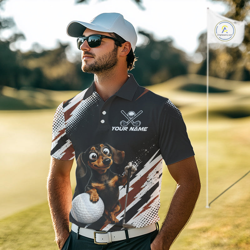 Personalized Dachshund Golf Polo Shirt, Funny Wiener Dog Performance Golf Shirt Gift