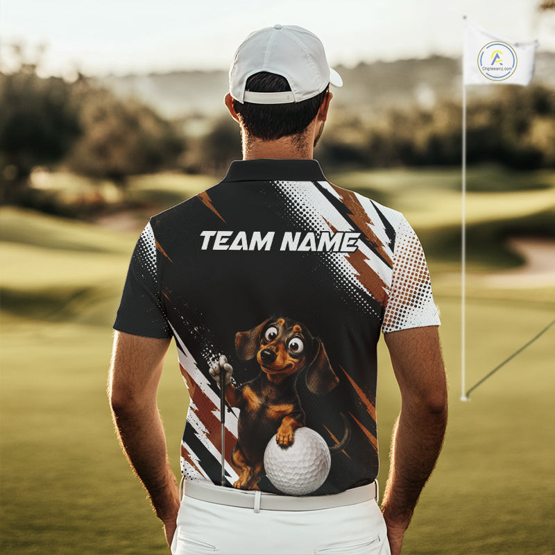 Personalized Dachshund Golf Polo Shirt, Funny Wiener Dog Performance Golf Shirt Gift