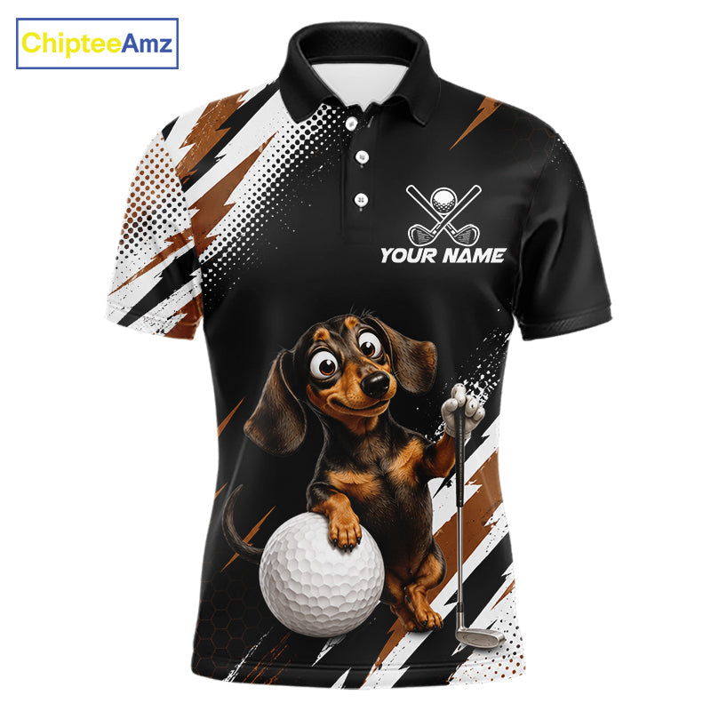Personalized Dachshund Golf Polo Shirt, Funny Wiener Dog Performance Golf Shirt Gift