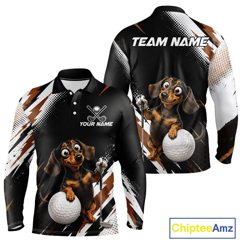 Personalized Dachshund Golf Polo Shirt, Funny Wiener Dog Performance Golf Shirt Gift