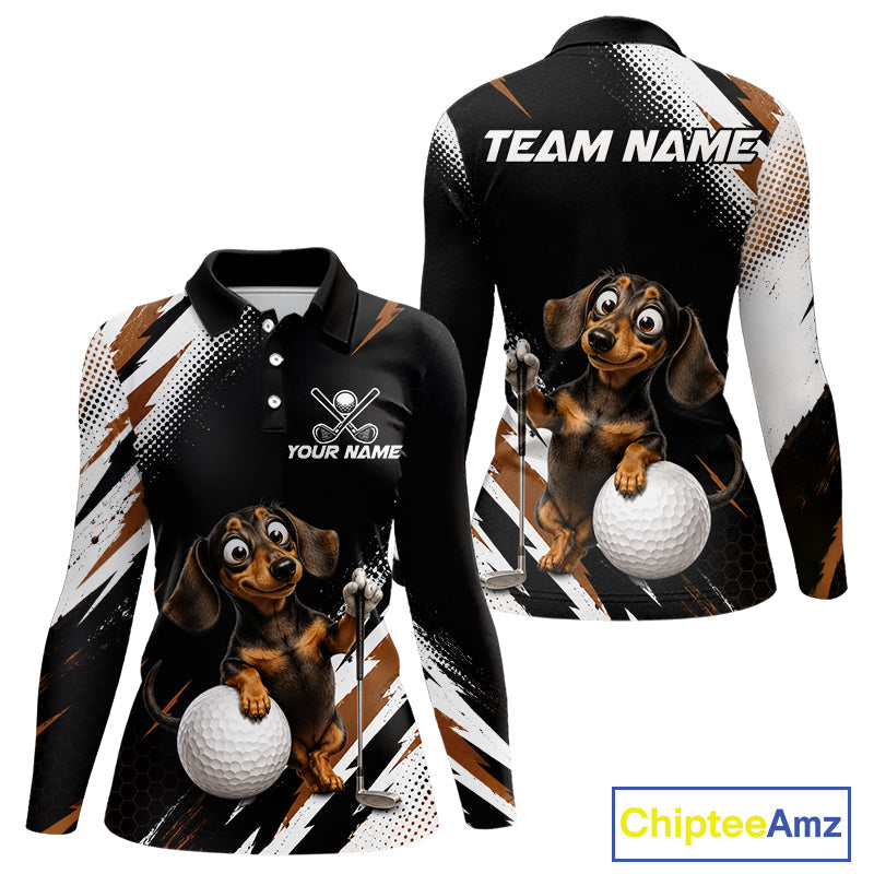 Personalized Dachshund Golf Polo Shirt, Funny Wiener Dog Performance Golf Shirt Gift