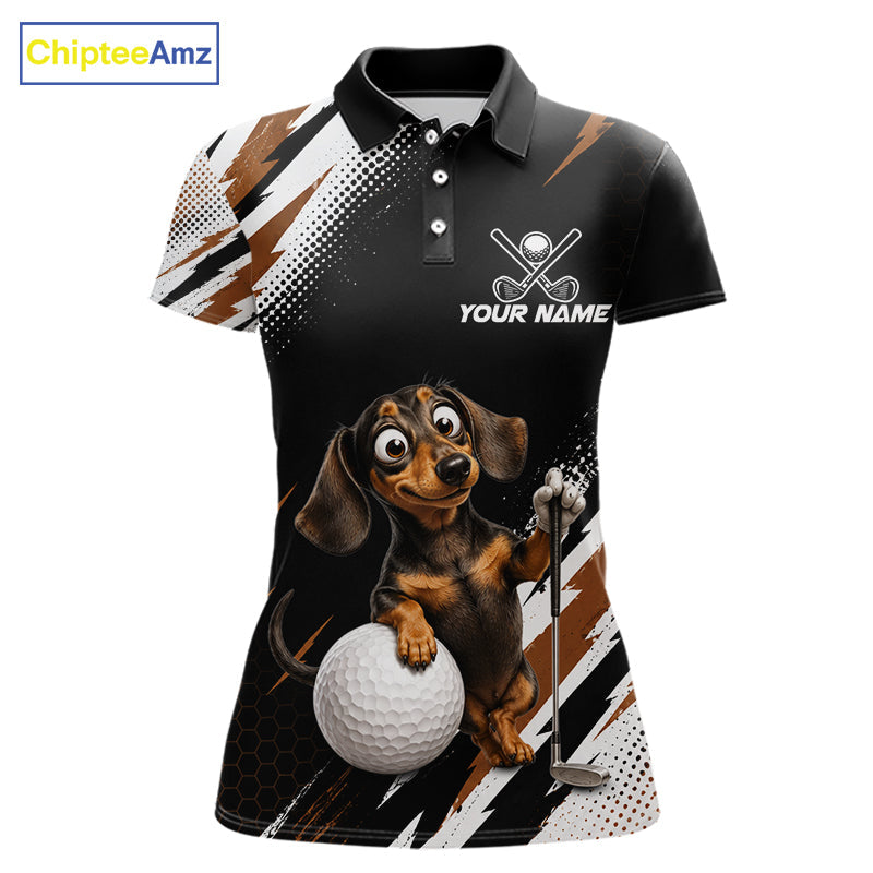 Personalized Dachshund Golf Polo Shirt, Funny Wiener Dog Performance Golf Shirt Gift