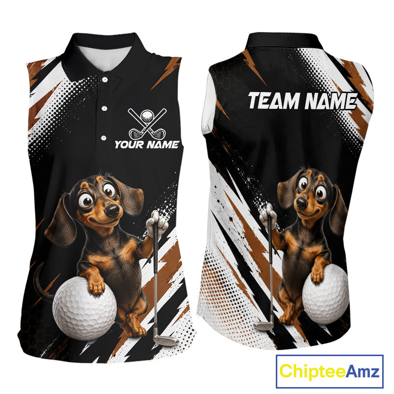 Personalized Dachshund Sleeveless Golf Polo Shirt, Funny Wiener Dog Performance Golf Shirt Gift