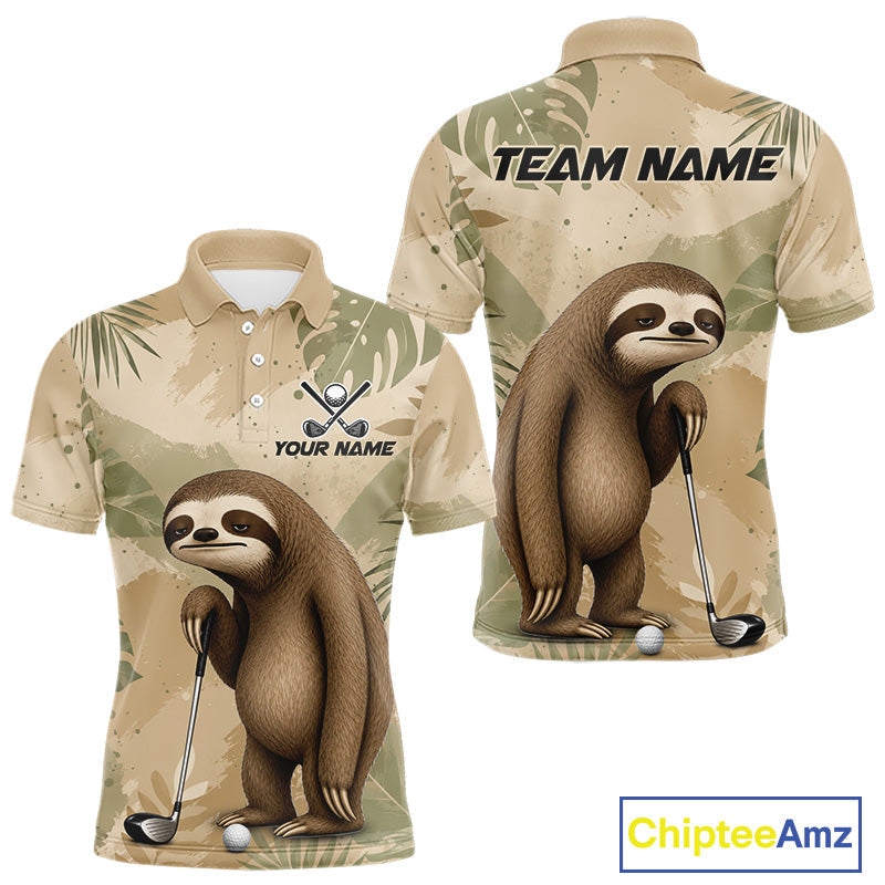 Personalized Sloth Golf Polo Shirt, Funny Lazy Sloth Performance Golf Shirt Custom Name