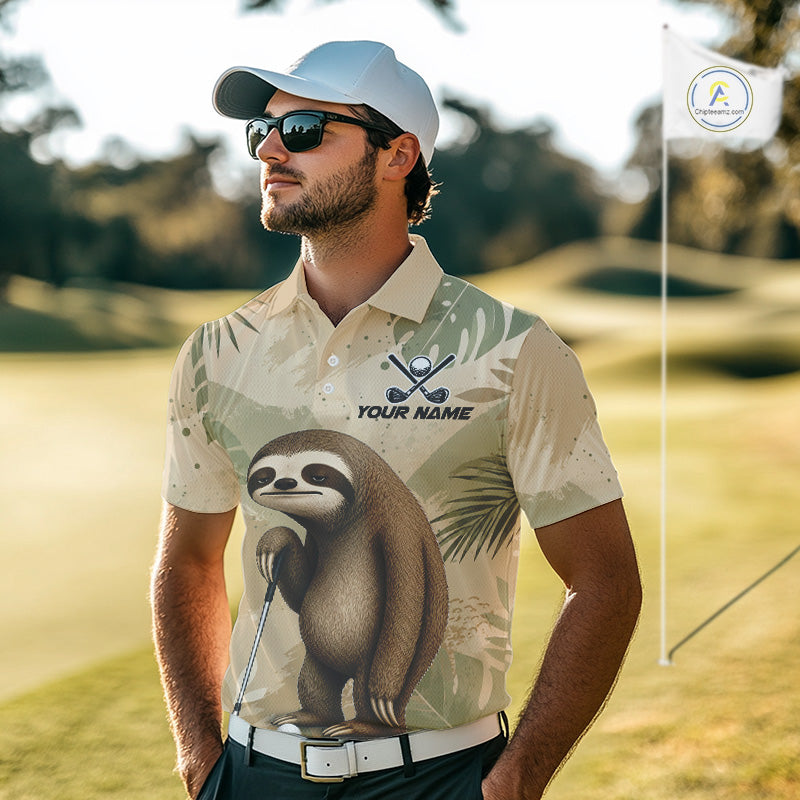 Personalized Sloth Golf Polo Shirt, Funny Lazy Sloth Performance Golf Shirt Custom Name