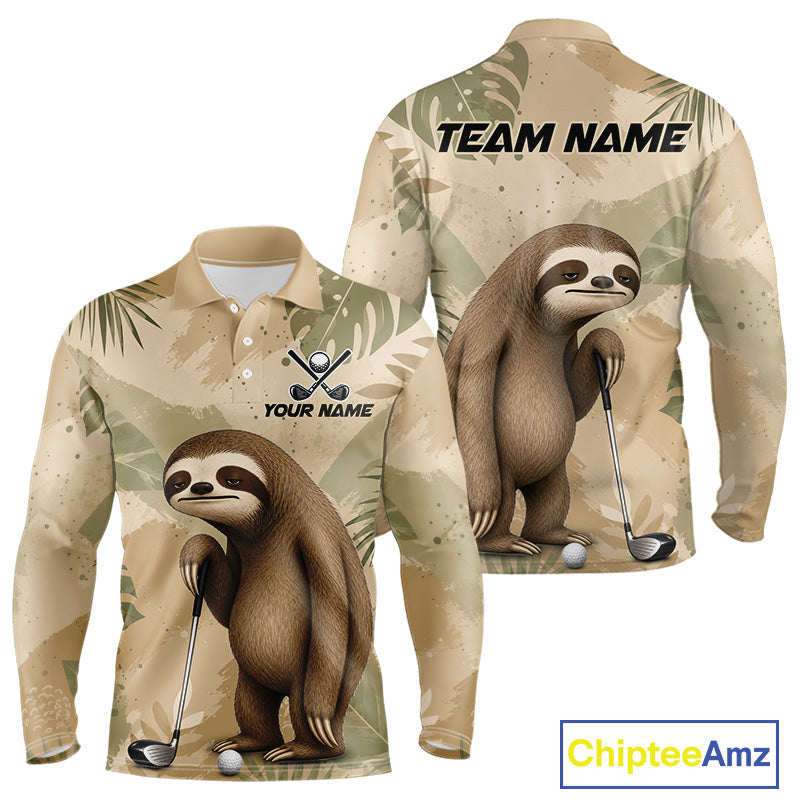 Personalized Sloth Golf Polo Shirt, Funny Lazy Sloth Performance Golf Shirt Custom Name