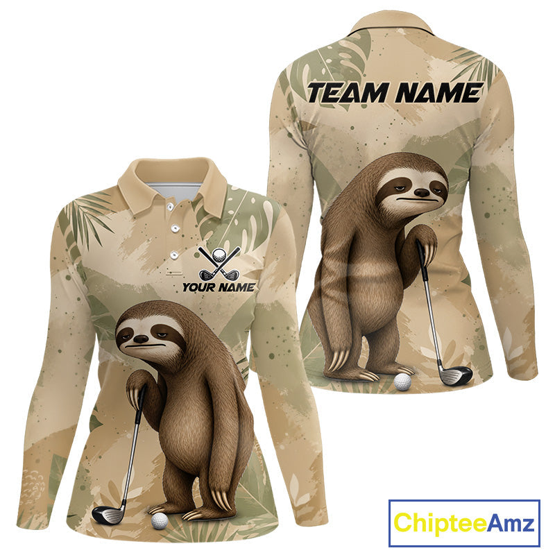 Personalized Sloth Golf Polo Shirt, Funny Lazy Sloth Performance Golf Shirt Custom Name