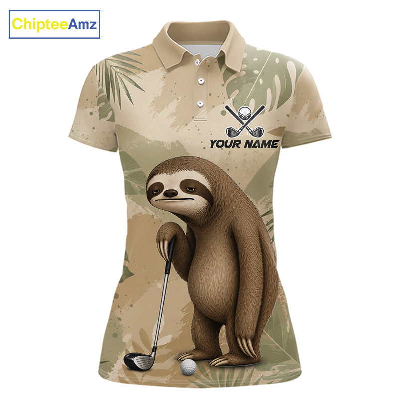 Personalized Sloth Golf Polo Shirt, Funny Lazy Sloth Performance Golf Shirt Custom Name