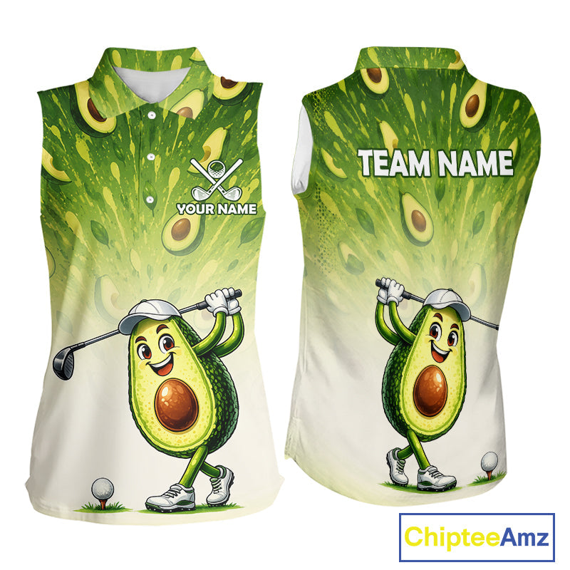 Custom Avocado Sleeveless Golf Polo Shirt - Personalized Funny Fruit Golf Tee