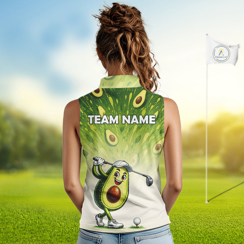 Custom Avocado Sleeveless Golf Polo Shirt - Personalized Funny Fruit Golf Tee
