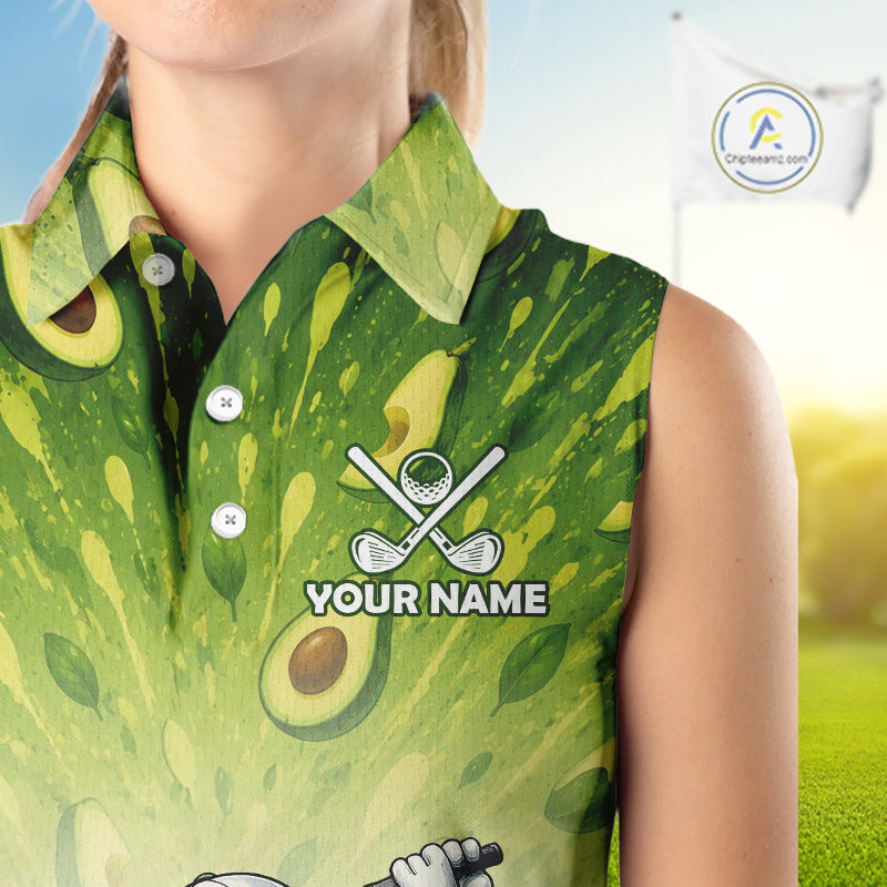 Custom Avocado Sleeveless Golf Polo Shirt - Personalized Funny Fruit Golf Tee
