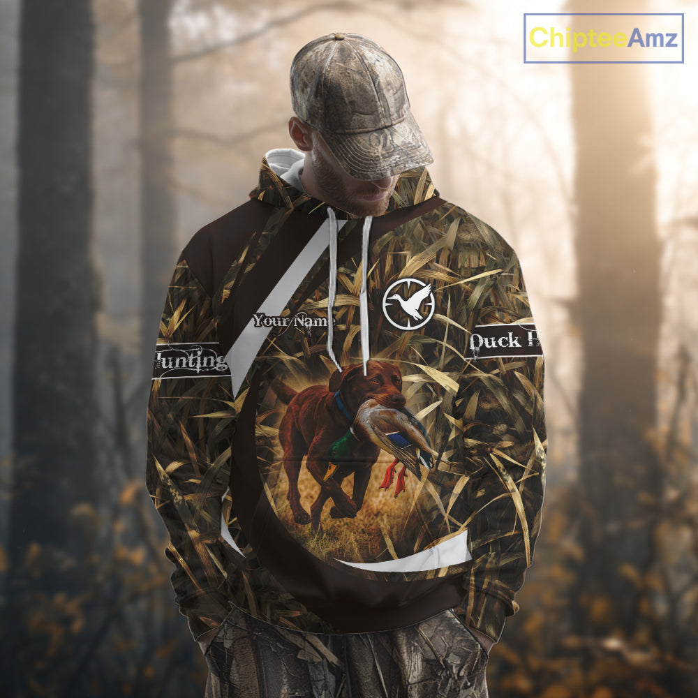 Duck Hunting Waterfowl Camo Chocolate Labrador Retriever Dog Shirts, Duck Hunting Shirt