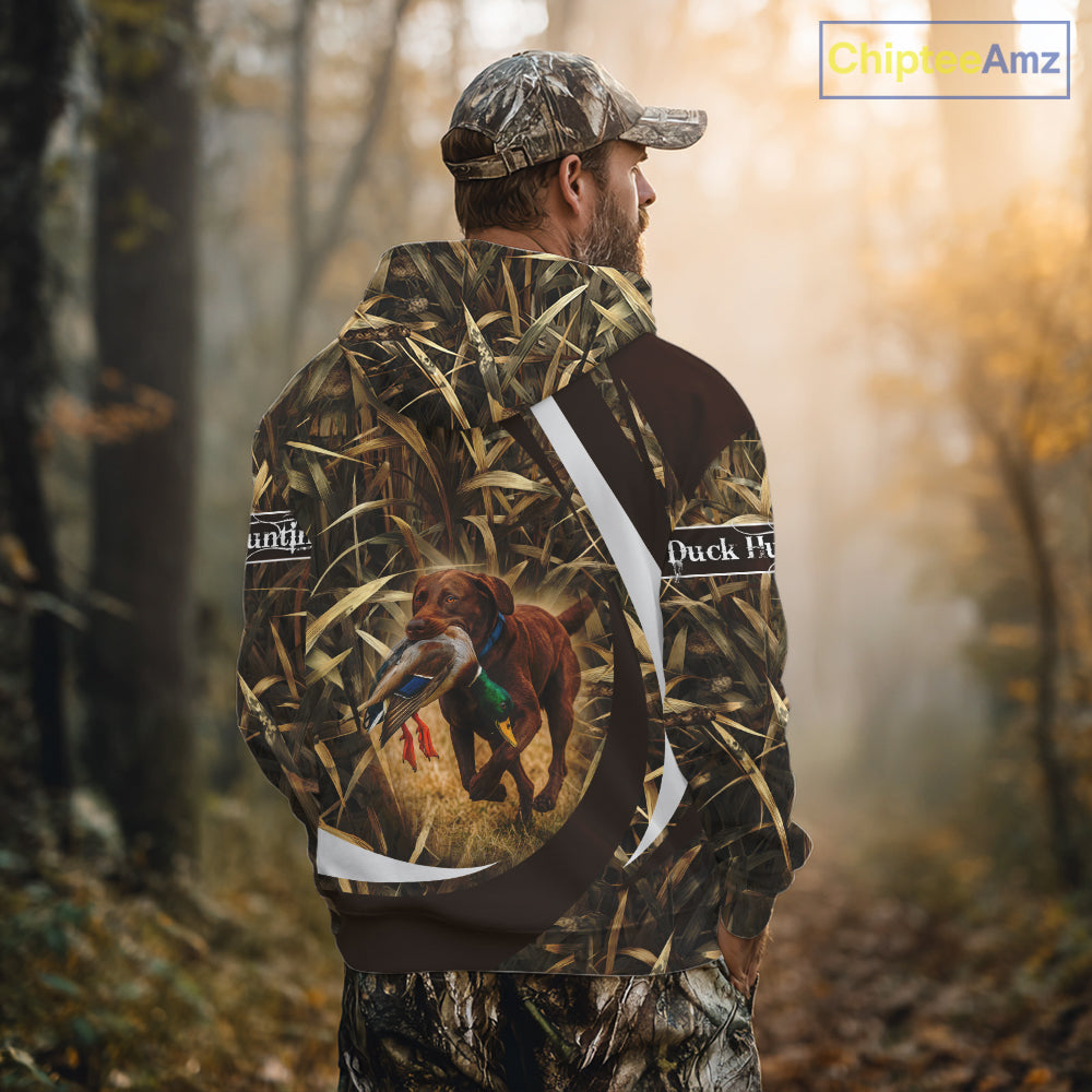 Duck Hunting Waterfowl Camo Chocolate Labrador Retriever Dog Shirts, Duck Hunting Shirt
