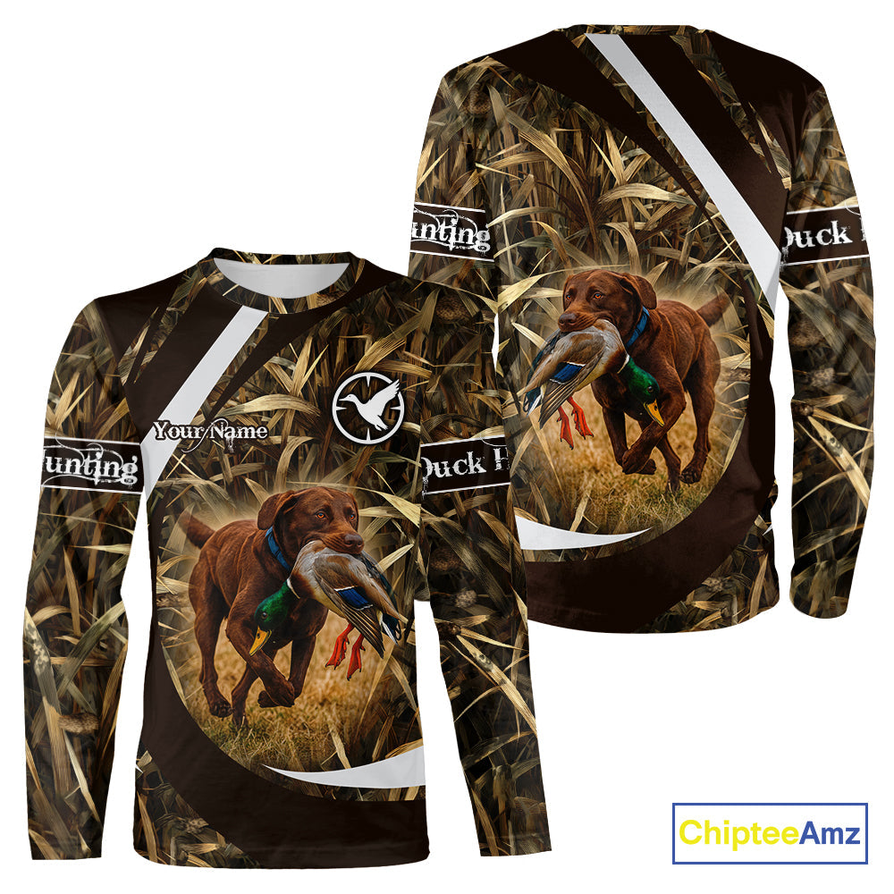 Duck Hunting Waterfowl Camo Chocolate Labrador Retriever Dog Shirts, Duck Hunting Shirt