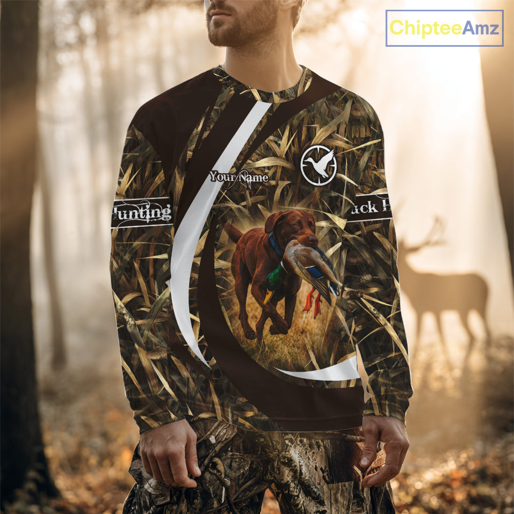 Duck Hunting Waterfowl Camo Chocolate Labrador Retriever Dog Shirts, Duck Hunting Shirt