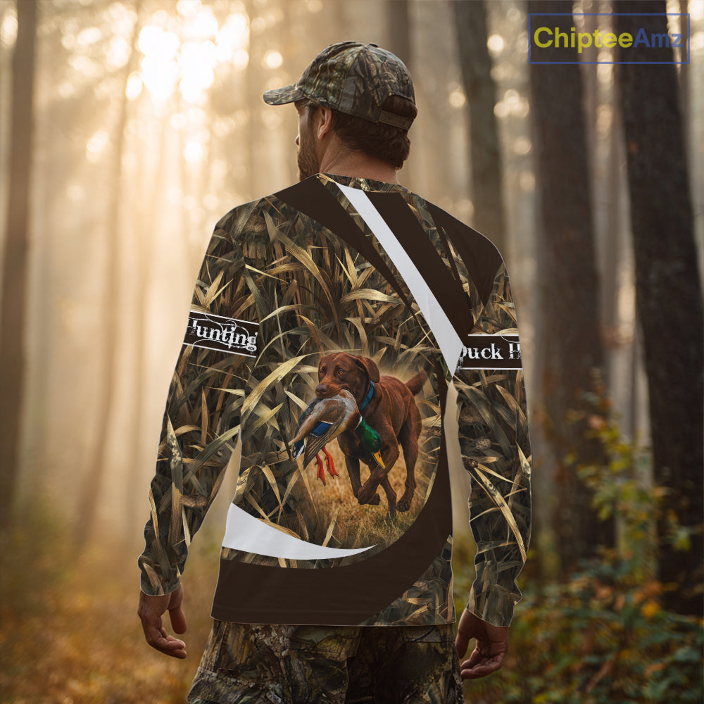 Duck Hunting Waterfowl Camo Chocolate Labrador Retriever Dog Shirts, Duck Hunting Shirt