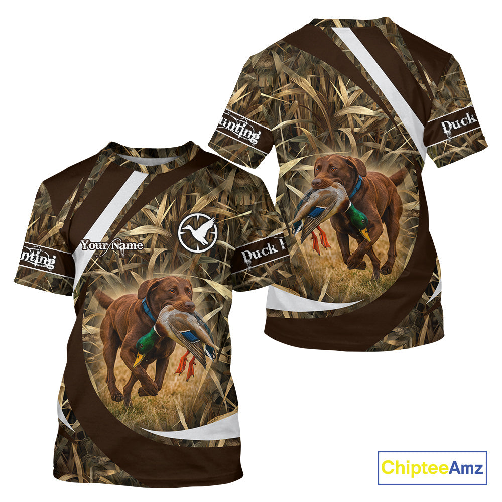 Duck Hunting Waterfowl Camo Chocolate Labrador Retriever Dog Shirts, Duck Hunting Shirt