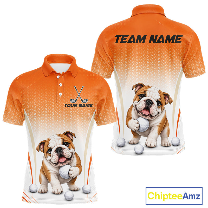 Custom Bulldog Golf Lover Orange Polo Shirt, Personalized Golf Polo Shirt With Dog
