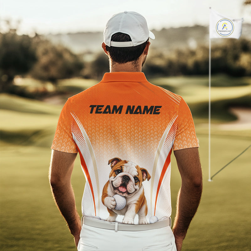 Custom Bulldog Golf Lover Orange Polo Shirt, Personalized Golf Polo Shirt With Dog